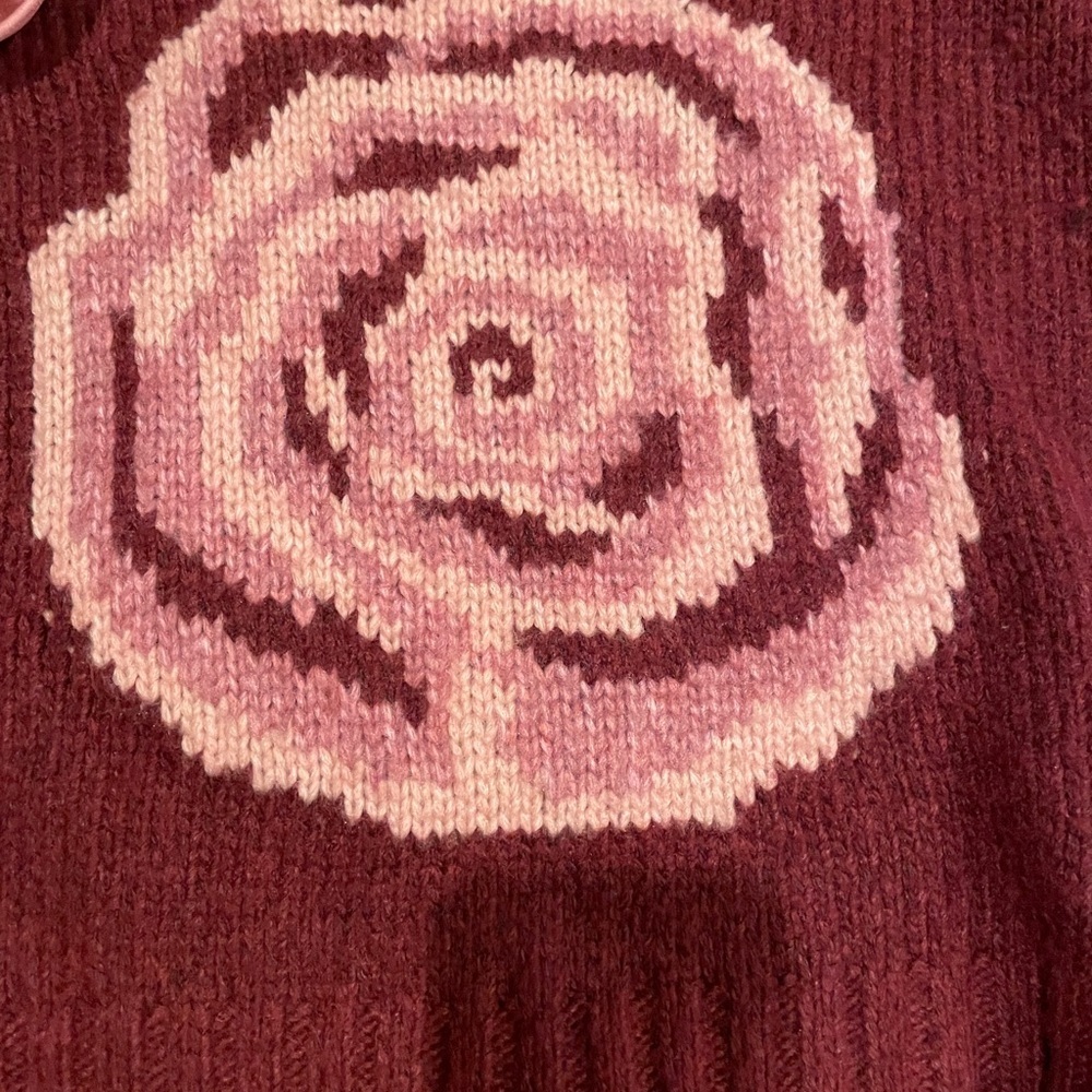 NWT Sincerly Jules Burgundy Pink Cream Crop Sweater Rosette Barrette Duo M - Picture 6 of 8